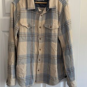 Outerknown Beige and Blue Plaid Shirt Jacket